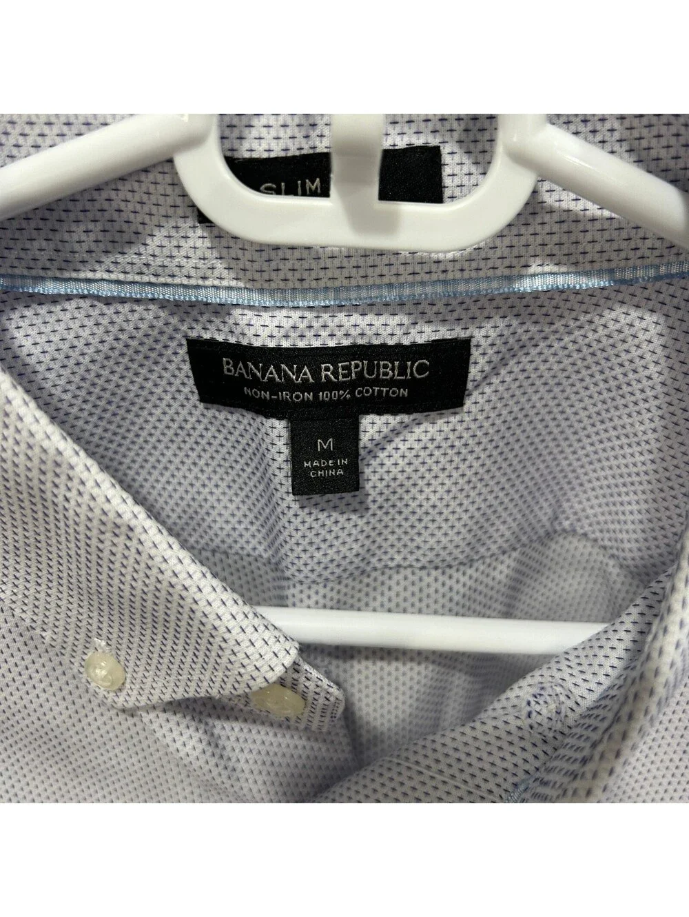 Banana Republic Men’s Slim Non-Iron Dress Shirt M Blue Micro Print 100% Cotton